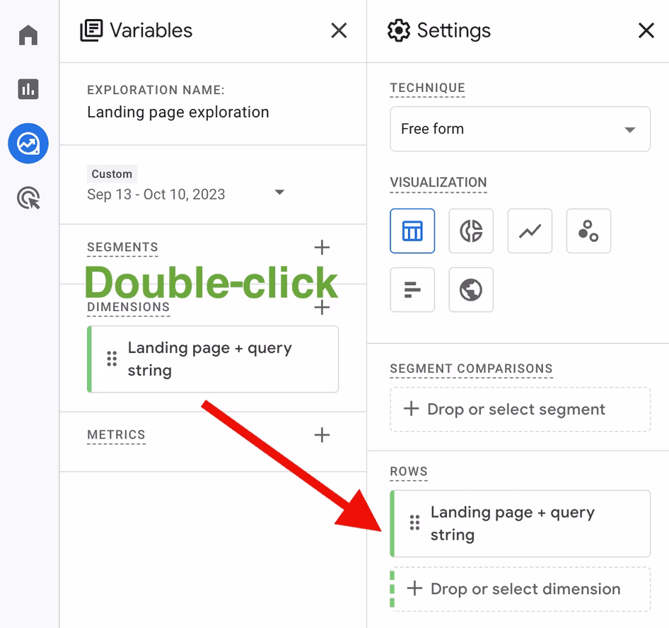 [visual] Next, add metrics in the same way you did dimensions. 2