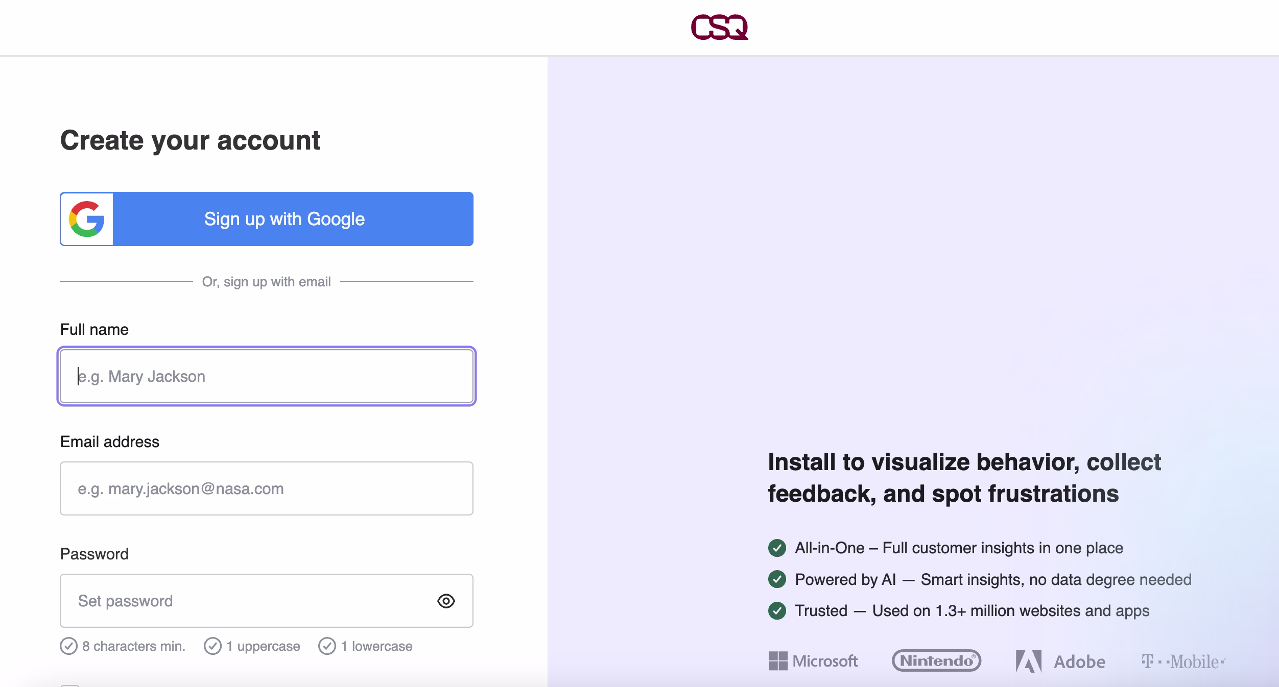 [visual] Contentsquare’s sign-up screen?