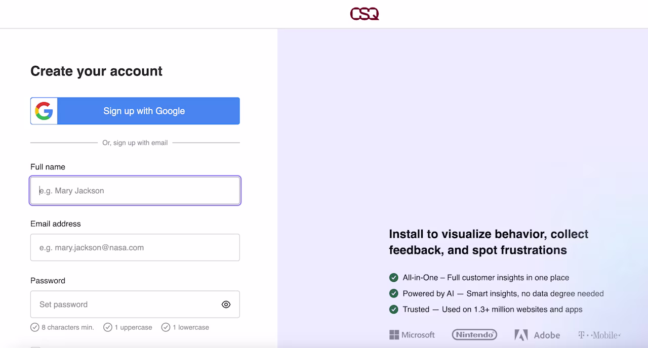 [visual] Contentsquare’s sign-up screen 