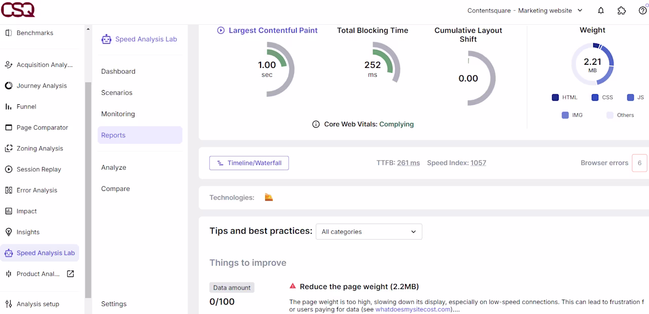 [Screenshot] Speed analysis report
