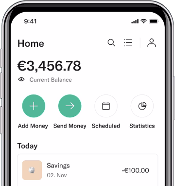 [Visual] Screenshot of N26 banking app showing streamlined UX with icons to see balance add and send money 1