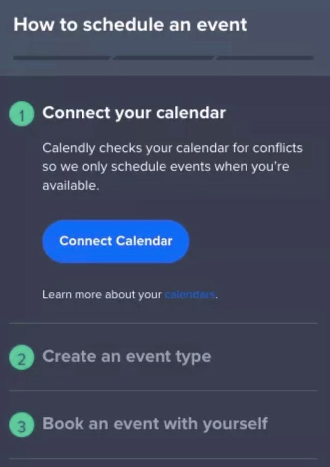 [visual] Calendly utilizes user onboarding checklists for a seamless user onboarding experience