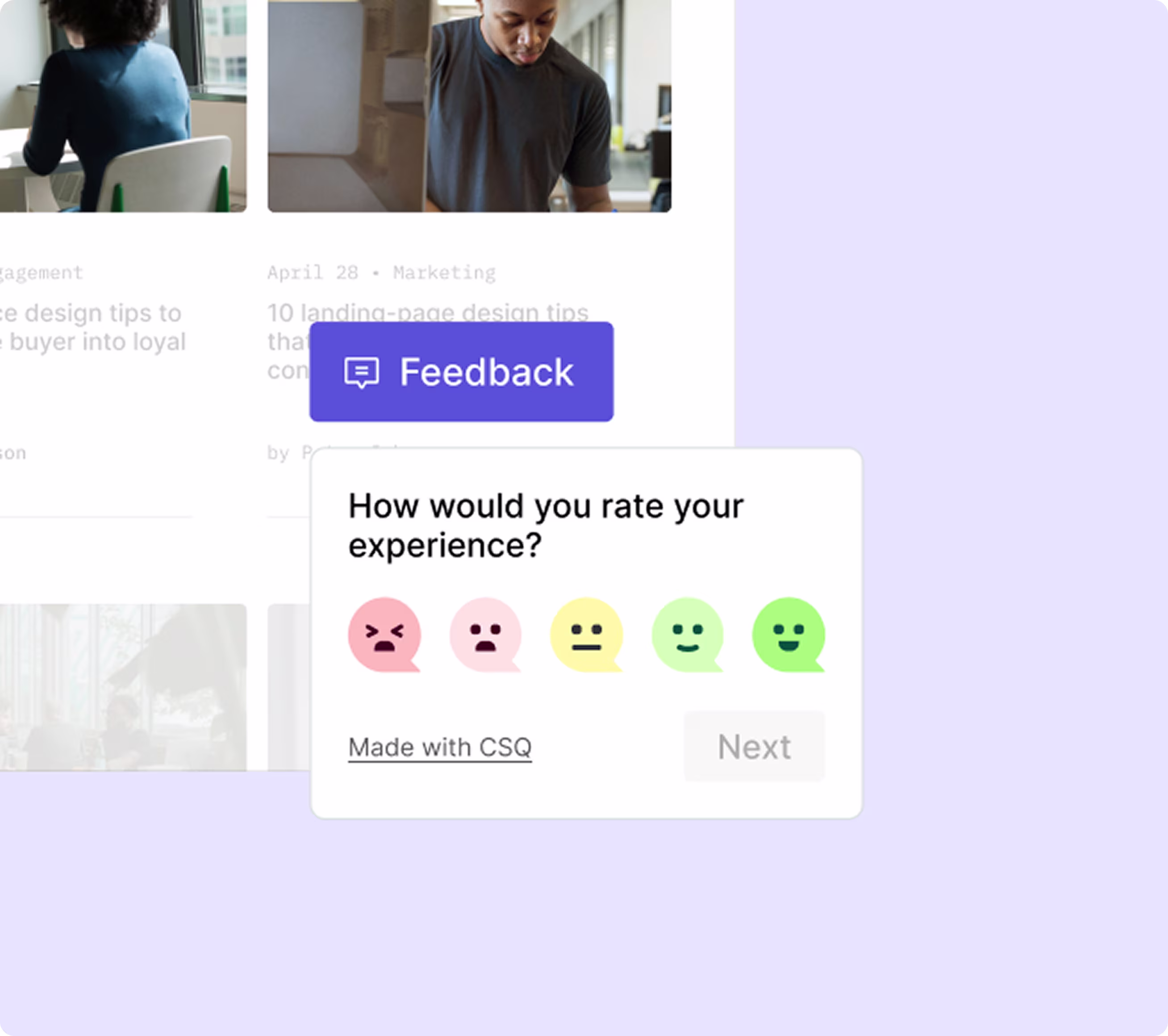 Surveys - Feedback widget - Purple background