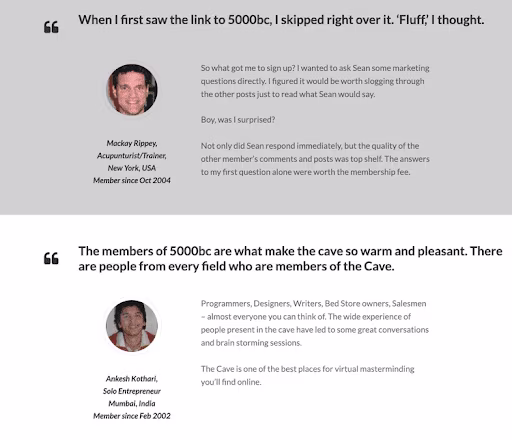 [Visual] 5000bc testimonial page