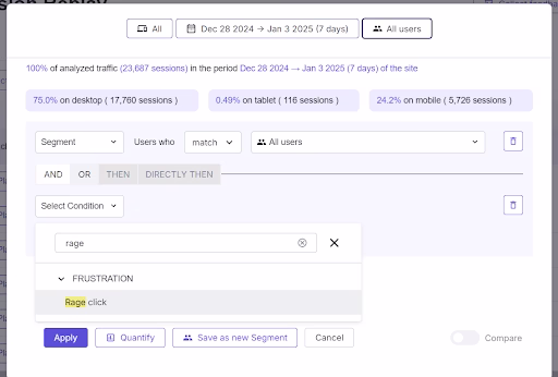 [Visual] Filter session replays by rage clicks