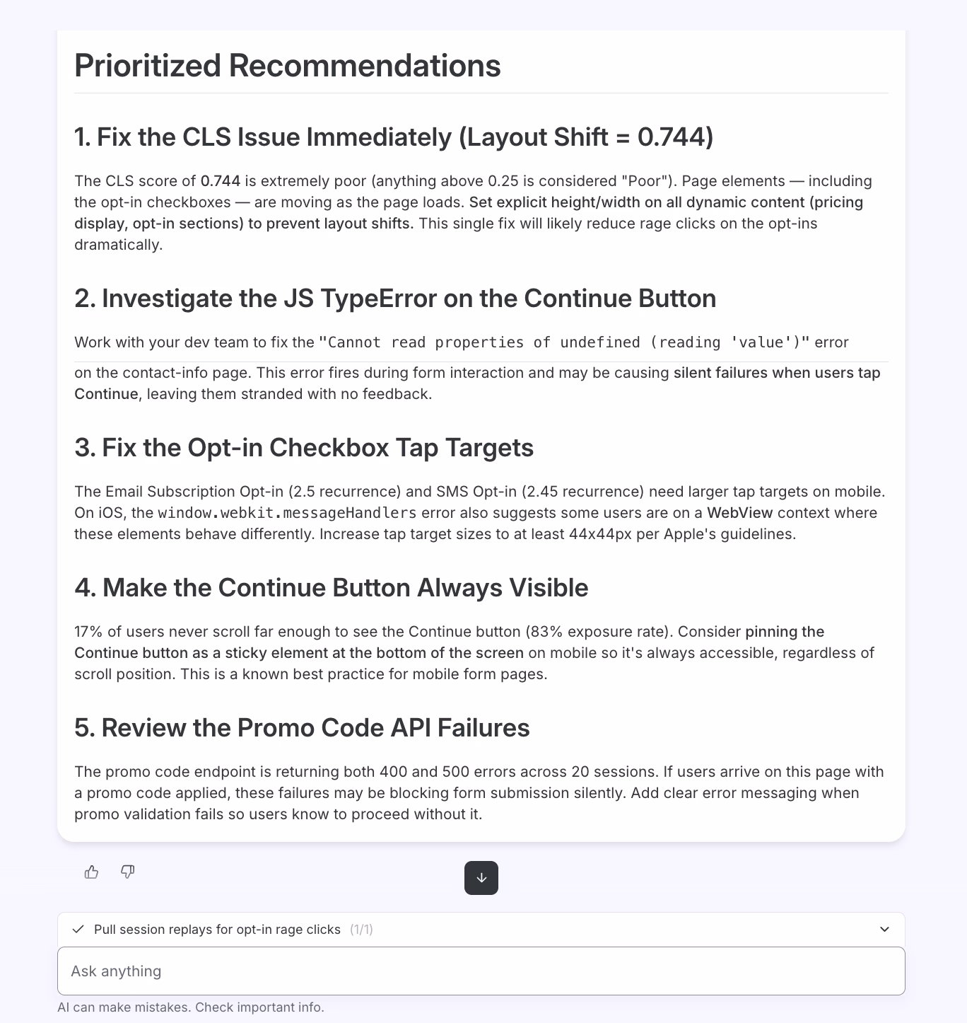 [Visual] prioritized recommendations