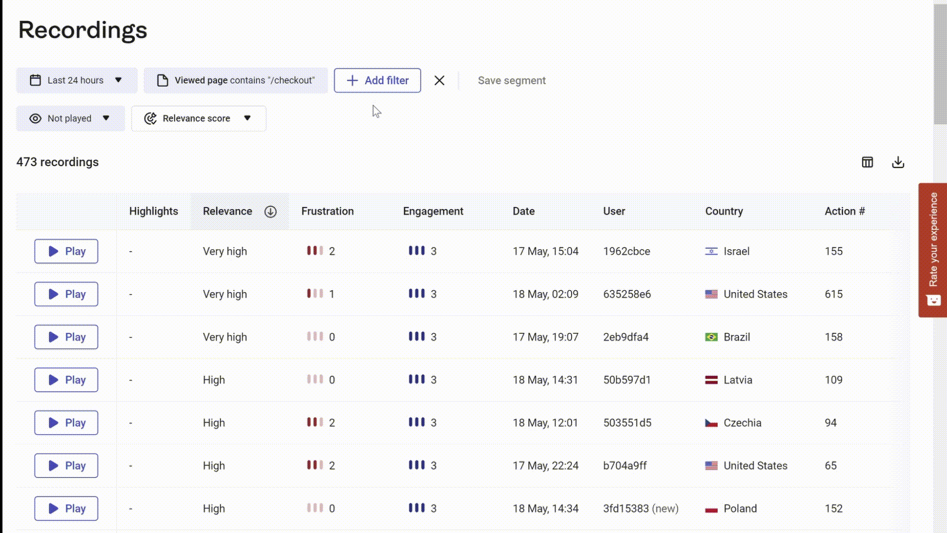 recordings-feedback-filters