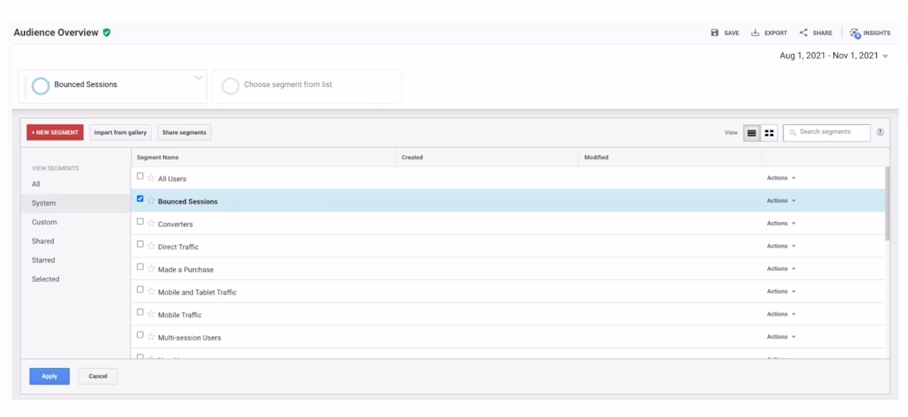 05 GA analytics segments pre-created segments