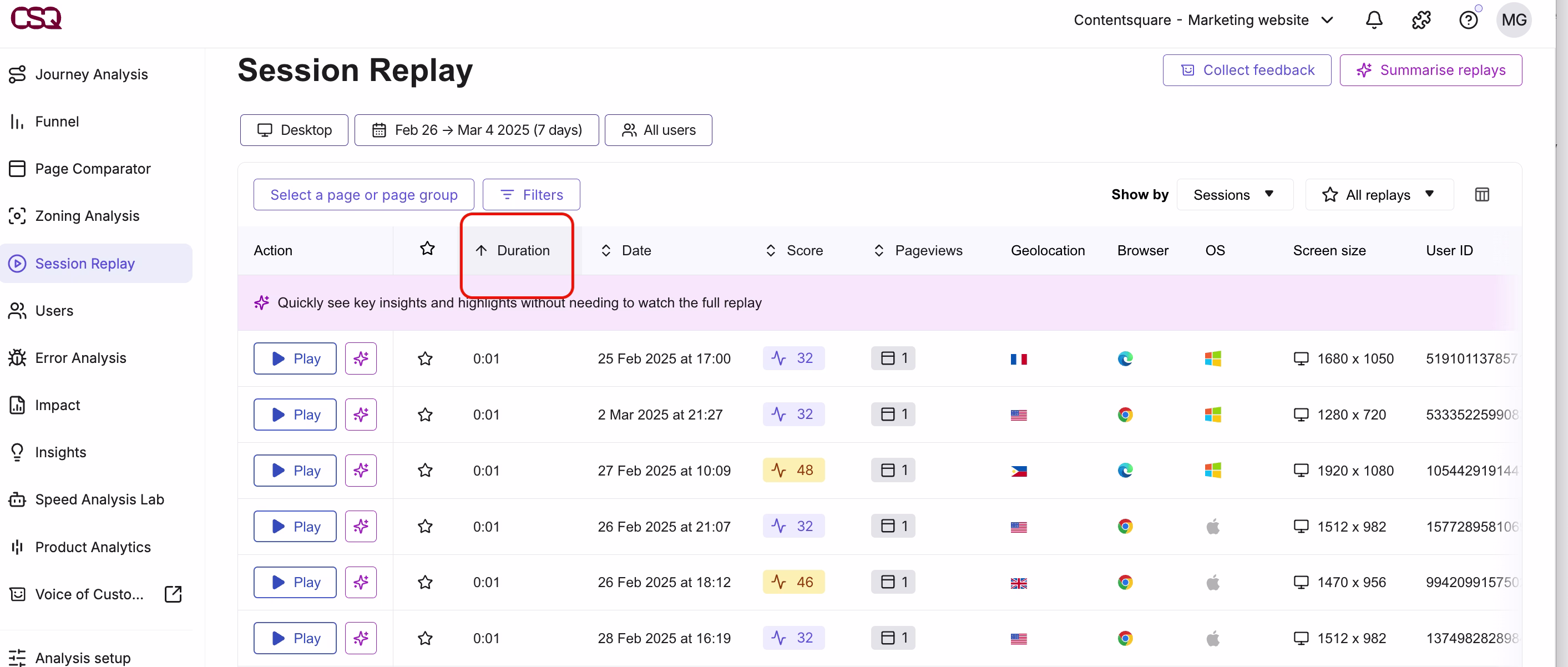[Visual] Session replay sort