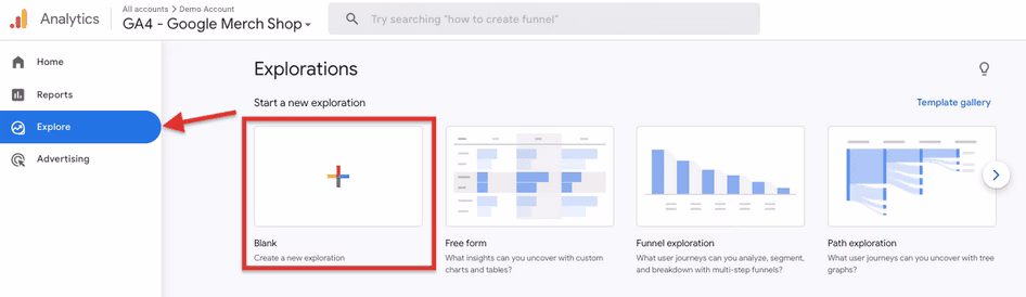 [visual] Creating a new exploration in Google Analytics