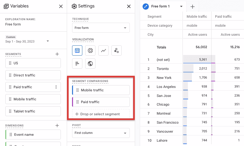 [visual] Drag segments over to the ‘Segment comparison’ section to compare them