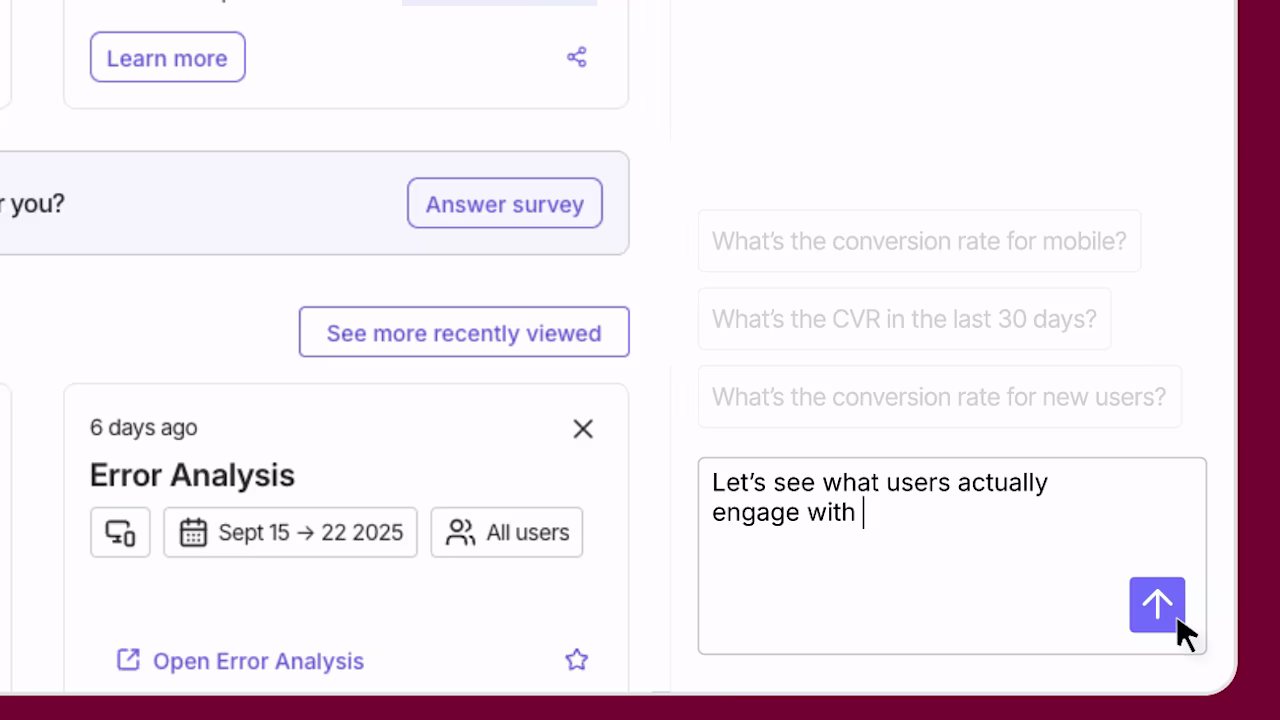 Contentsquare dashboard with an AI assistant prompt