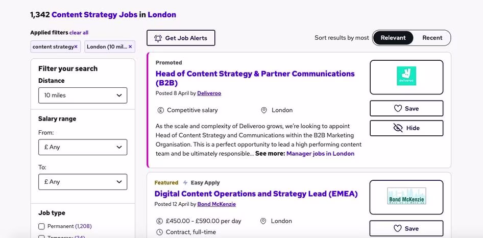 [visual] Reed.co.uk’s job marketplace layout makes it easy for users to browse even though they’ve got over 1000 listings to make their way through