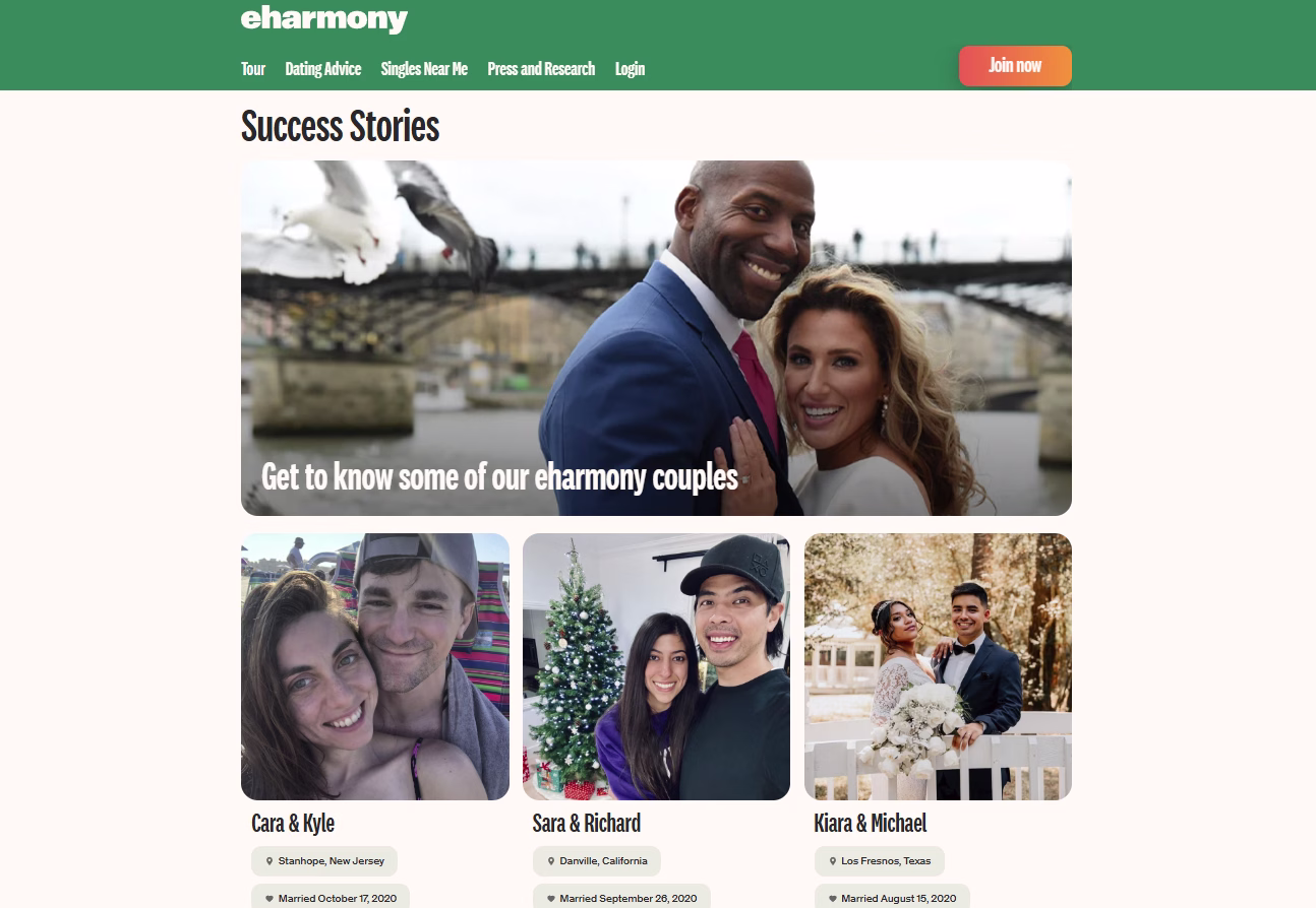 [Visual] eHarmony testimonial page
