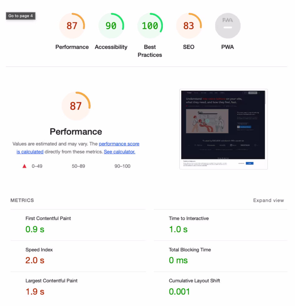 [Visual] speed test Hotjar by Contentsquare