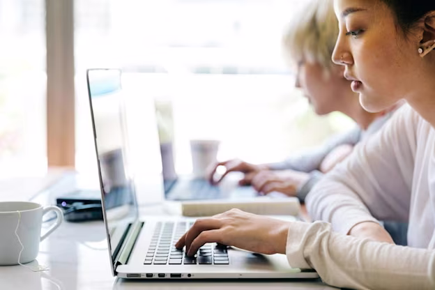 [visual] woman with laptop indoor office