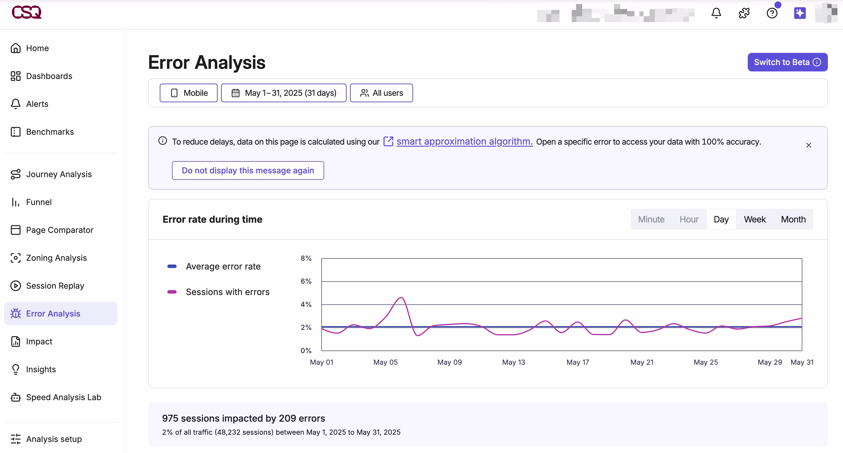 [Product screenshot] Error analysis - Mobile