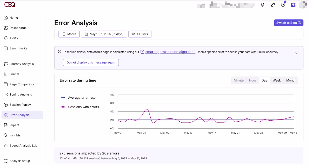 [Product screenshot] Error analysis - Mobile