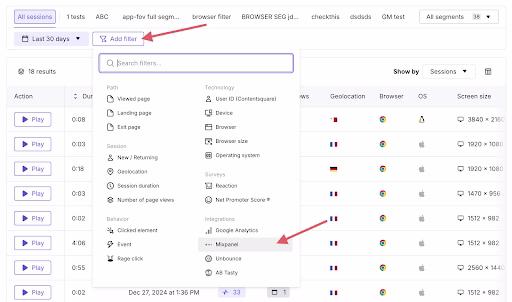 [Visual] Mixpanel events filter - Contentsquare