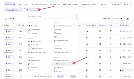 [Visual] Mixpanel events filter - Contentsquare