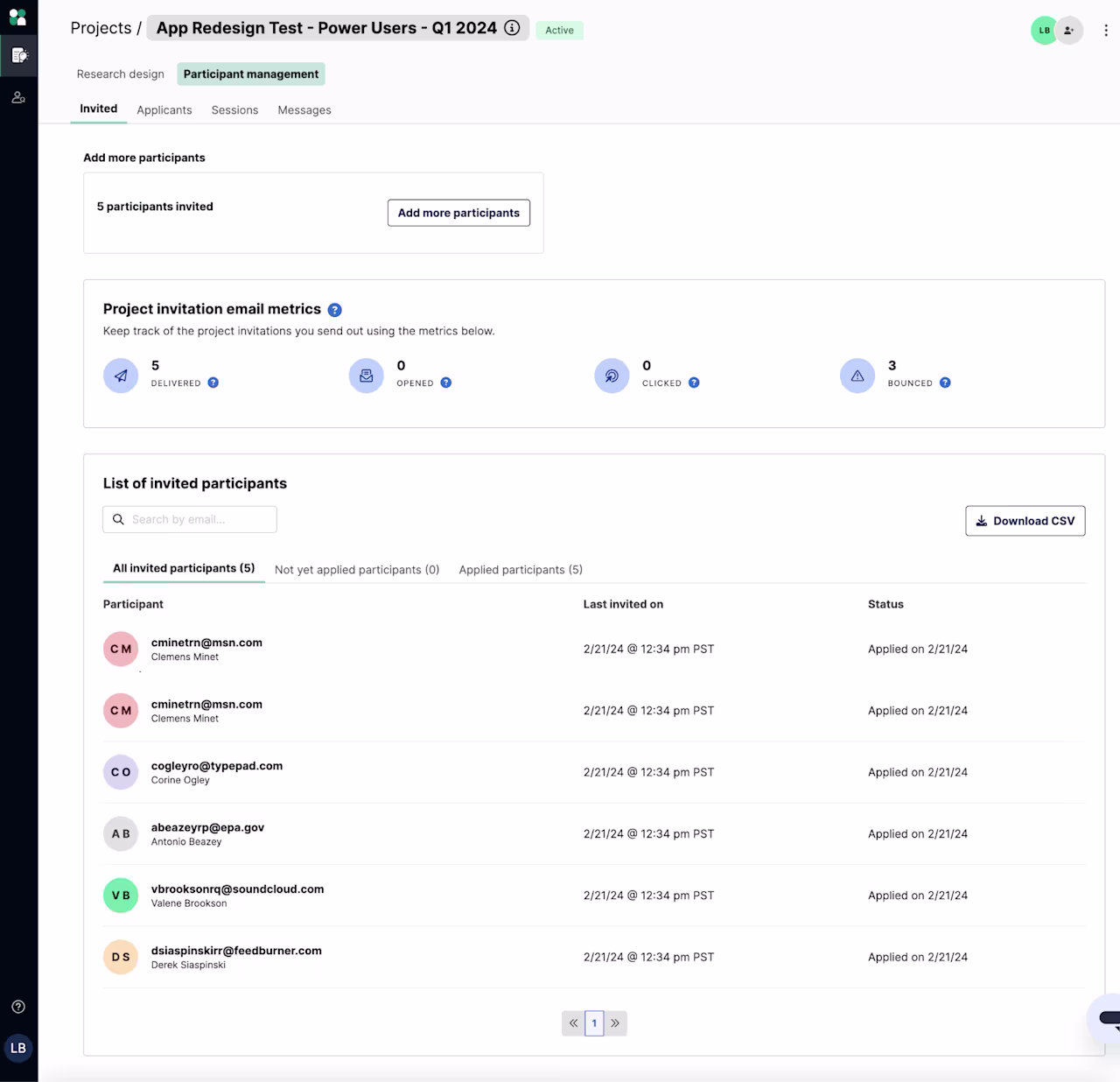 [Visual] user interviews invite dashboard