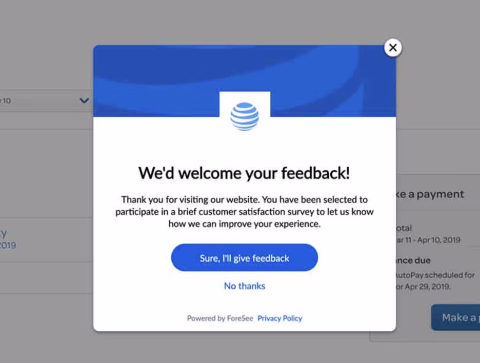 [Screenshot] AT&T popup-survey
