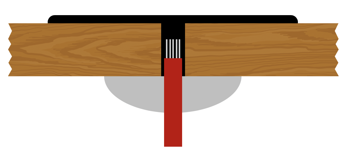 cross-section of wood showing how cable is attached
