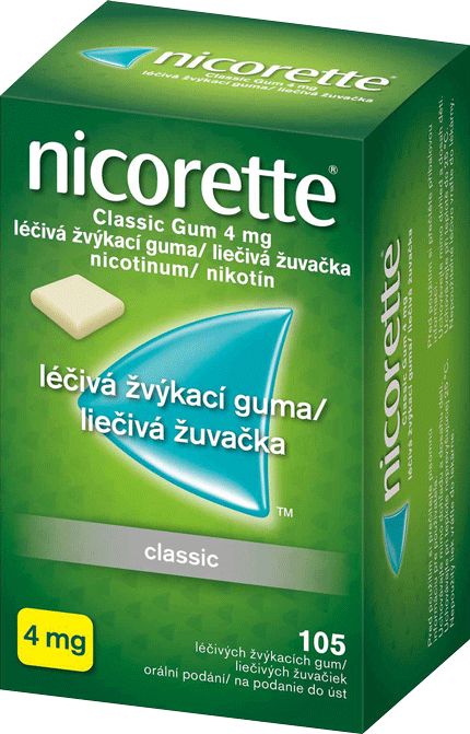 Nicorette® Classic Gum 4 mg liečivé žuvačky, 105 žuvačiek 