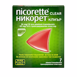 pachet frontal NICORETTE® Clear 25 mg/16h plasture transdermic