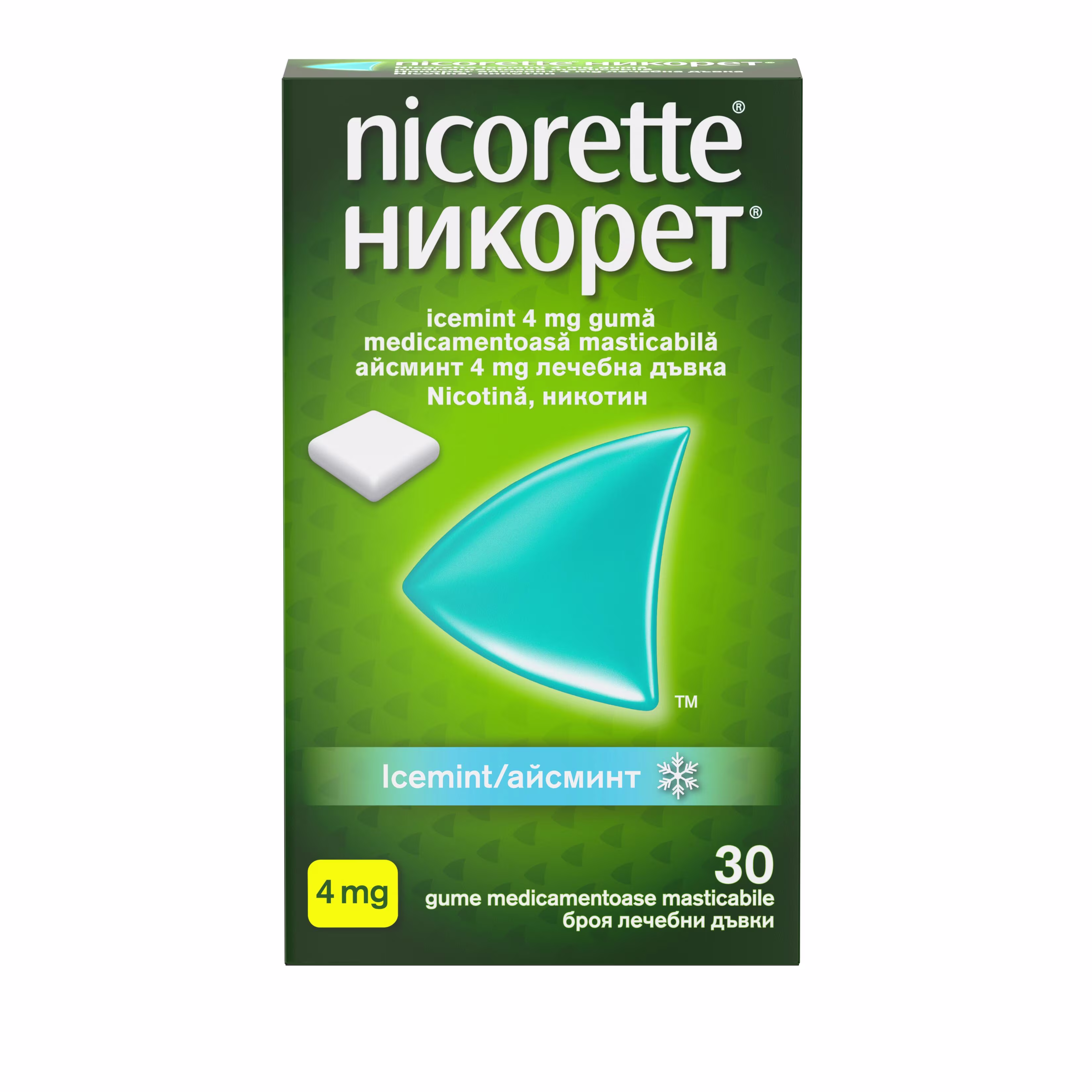 NIC EMEA RO 3574661628134 40004 523705 Gum Icemint 4MG 30ct 000 TIF pachet frontal NICORETTE® Icemint 4 mg gumă medicamentoasă masticabilă