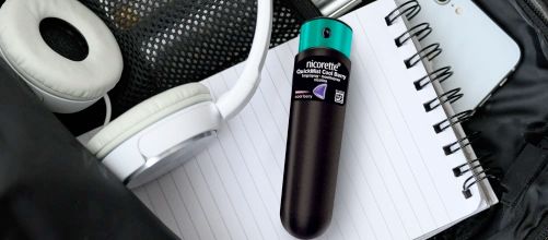 Nicorette Quickmist on a desk