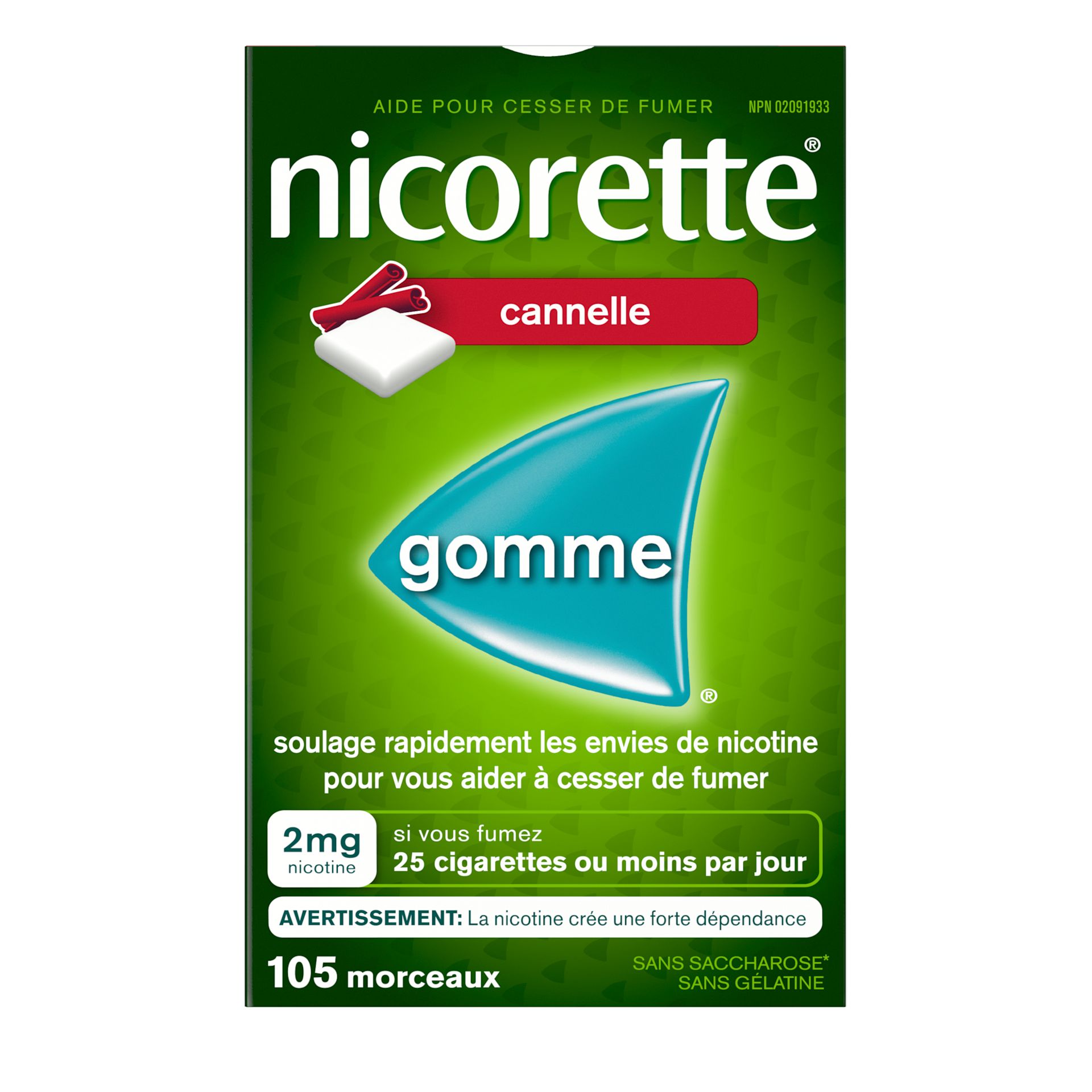 Gomme pour cesser de fumer Nicorette®, cannelle, 4 mg, 105 morceaux