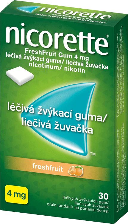 Nicorette® FreshFruit Gum 4 mg liečivé žuvačky, 30 žuvačiek 