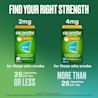 NICORETTE® Smoking Cessation Gum, Fresh Fruit in 2mg and 4mg, with a statement "Find Your Right Strength"