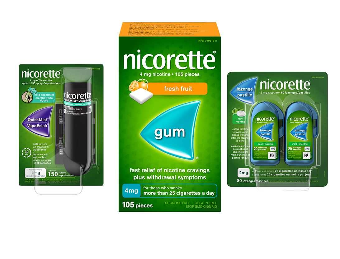 NICORETTE® QuickMist® Nicotine Spray, NICORETTE® Smoking Cessation Gum, and NICORETTE® Smoking Cessation Lozenge