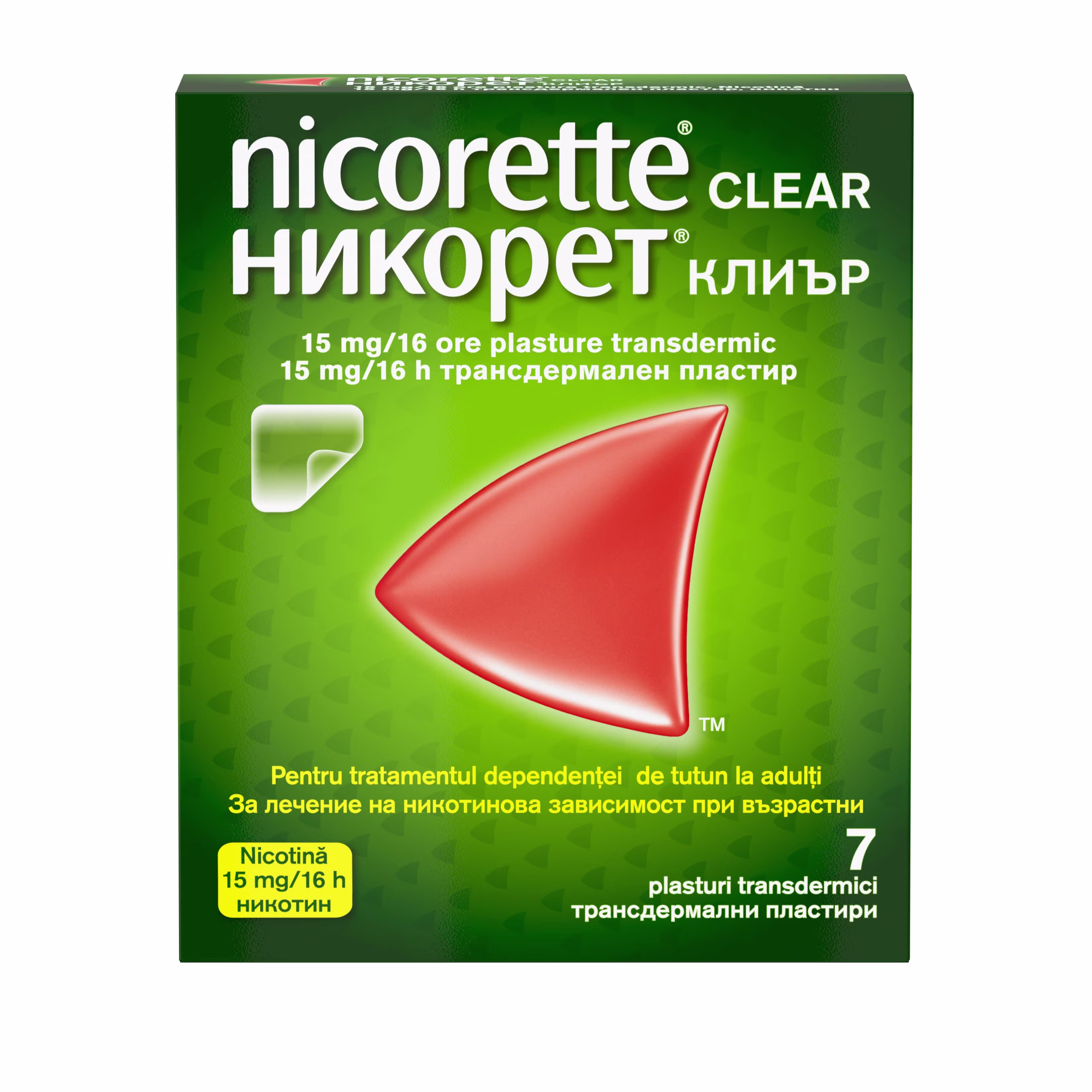pachet frontal NICORETTE® Clear 15 mg/16h plasture transdermic
