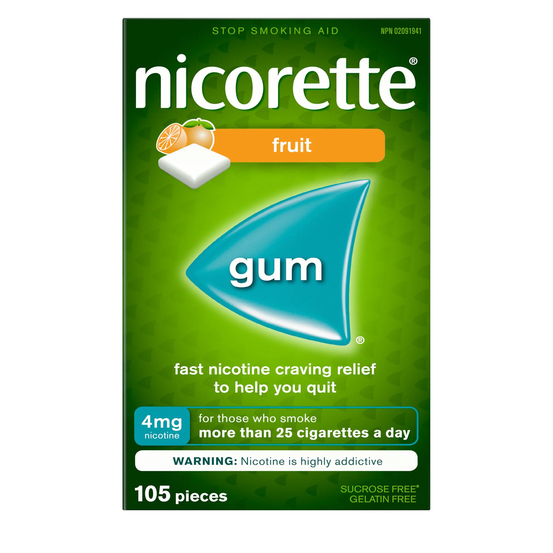 NICORETTE® Smoking Cessation Gum, fresh fruit, 4mg, 105 pieces