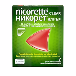pachet frontal NICORETTE® Clear 10 mg/16h plasture transdermic