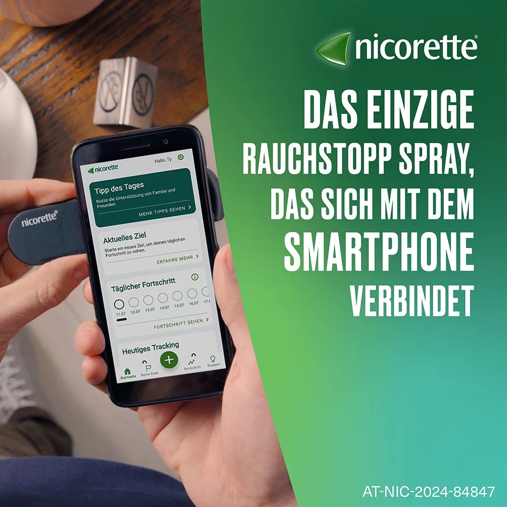 Nicorette Spray - Das einzige Spray, das sich mit dem Handy verbindet