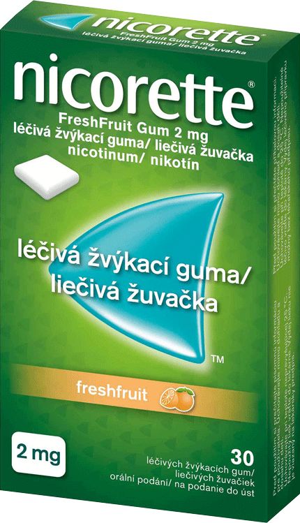 Nicorette® FreshFruit Gum 2 mg liečivé žuvačky, 30 žuvačiek 