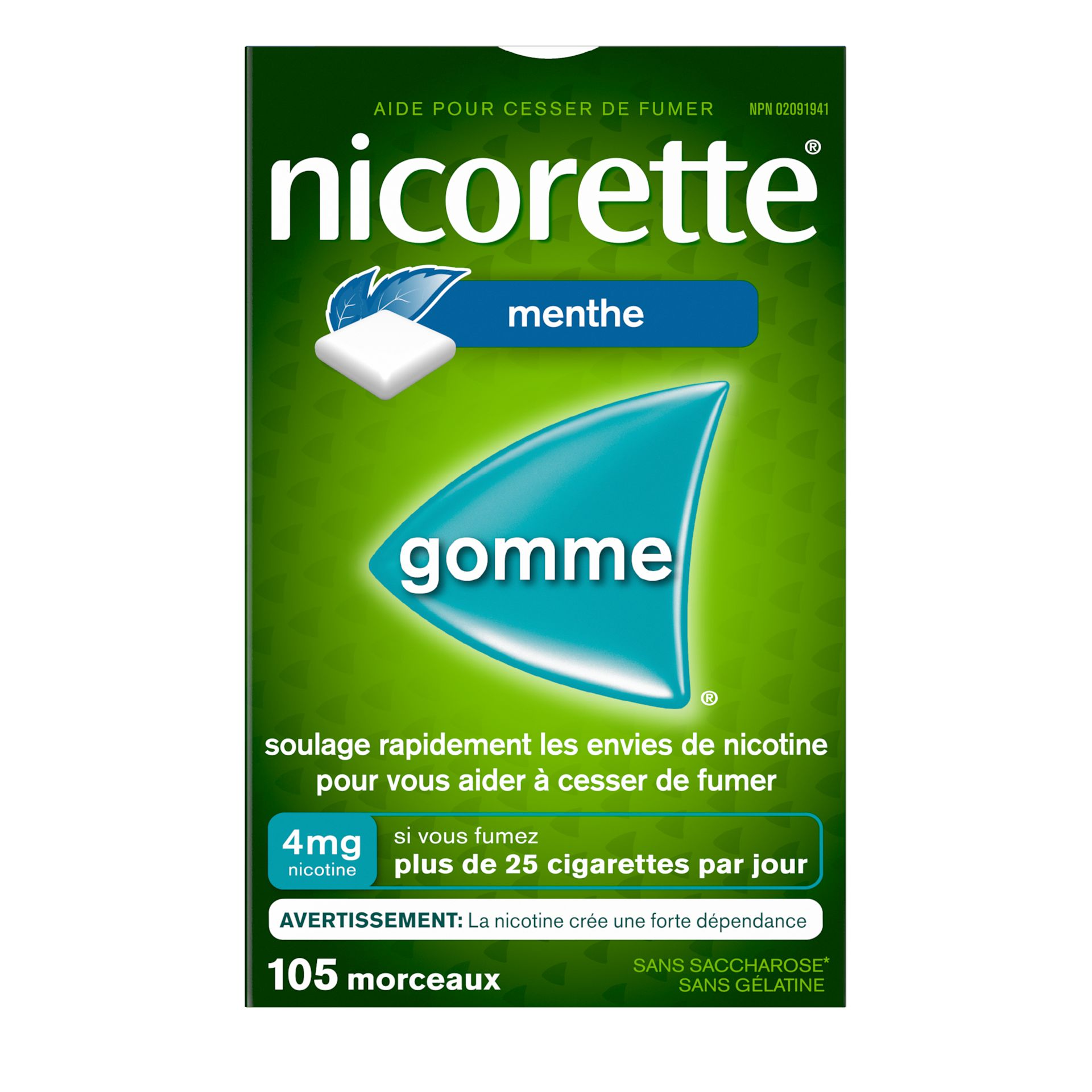 Gomme pour cesser de fumer NICORETTE®, Menthe Frissons extrêmes, 4 mg, 105 morceaux