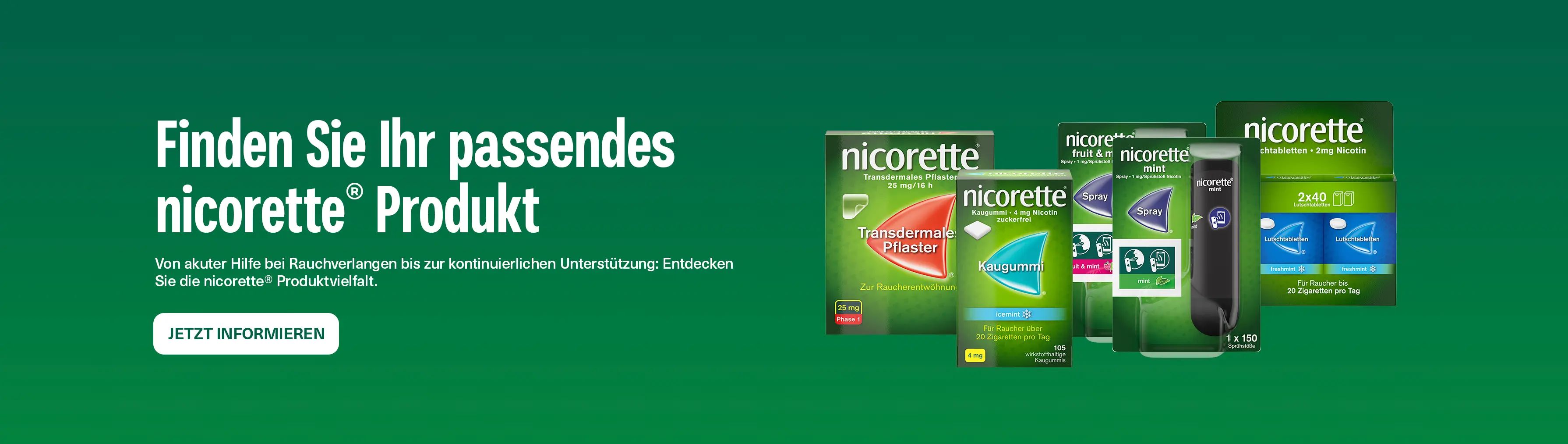 nicorette® Produkte - nicorette® Transdermales Pflaster, nicorette® spray, nicorette® Kaugummi, nicorette® Lutschtabletten