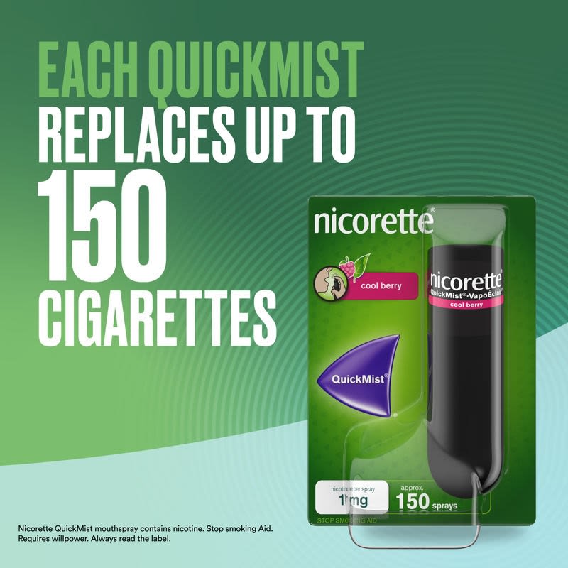 Each NICORETTE® QuickMist® Nicotine Spray Replaces up to 150 Cigarettes Each NICORETTE® QuickMist® Nicotine Spray Replaces up to 150 Cigarettes