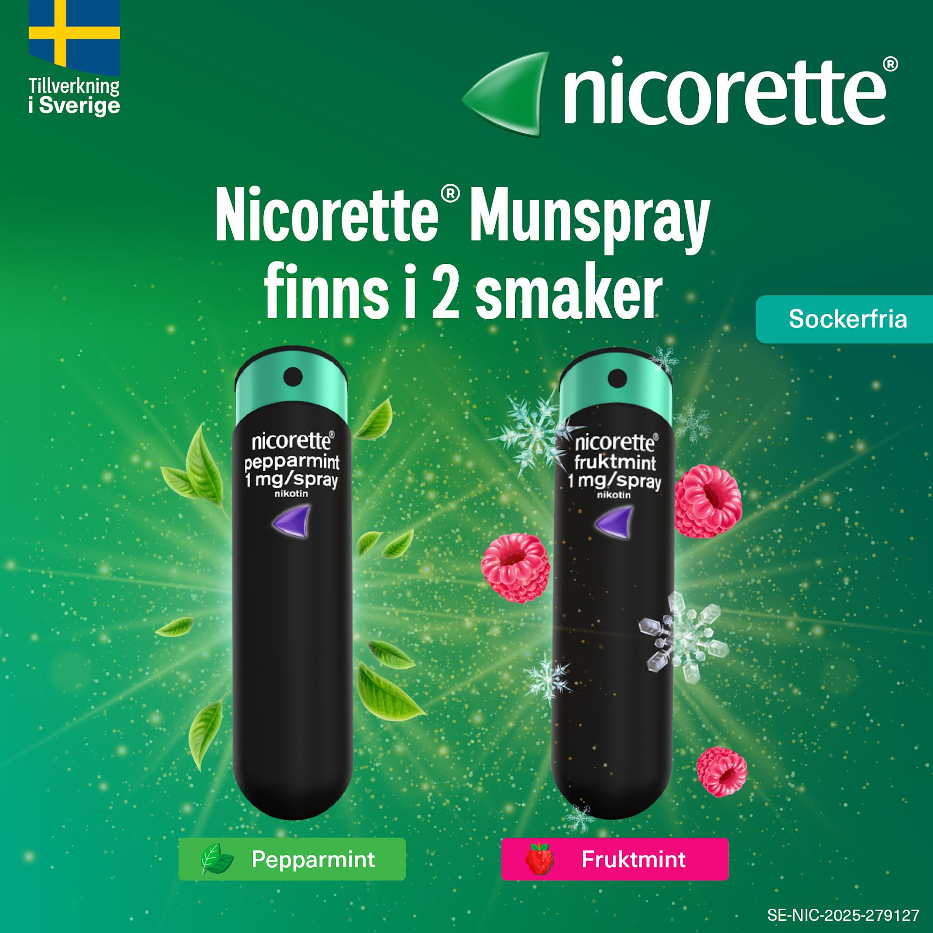 NICORETTE MUNSPRAY FINNS I TVÅ SMAKER: Pepparmint och Fruktmint