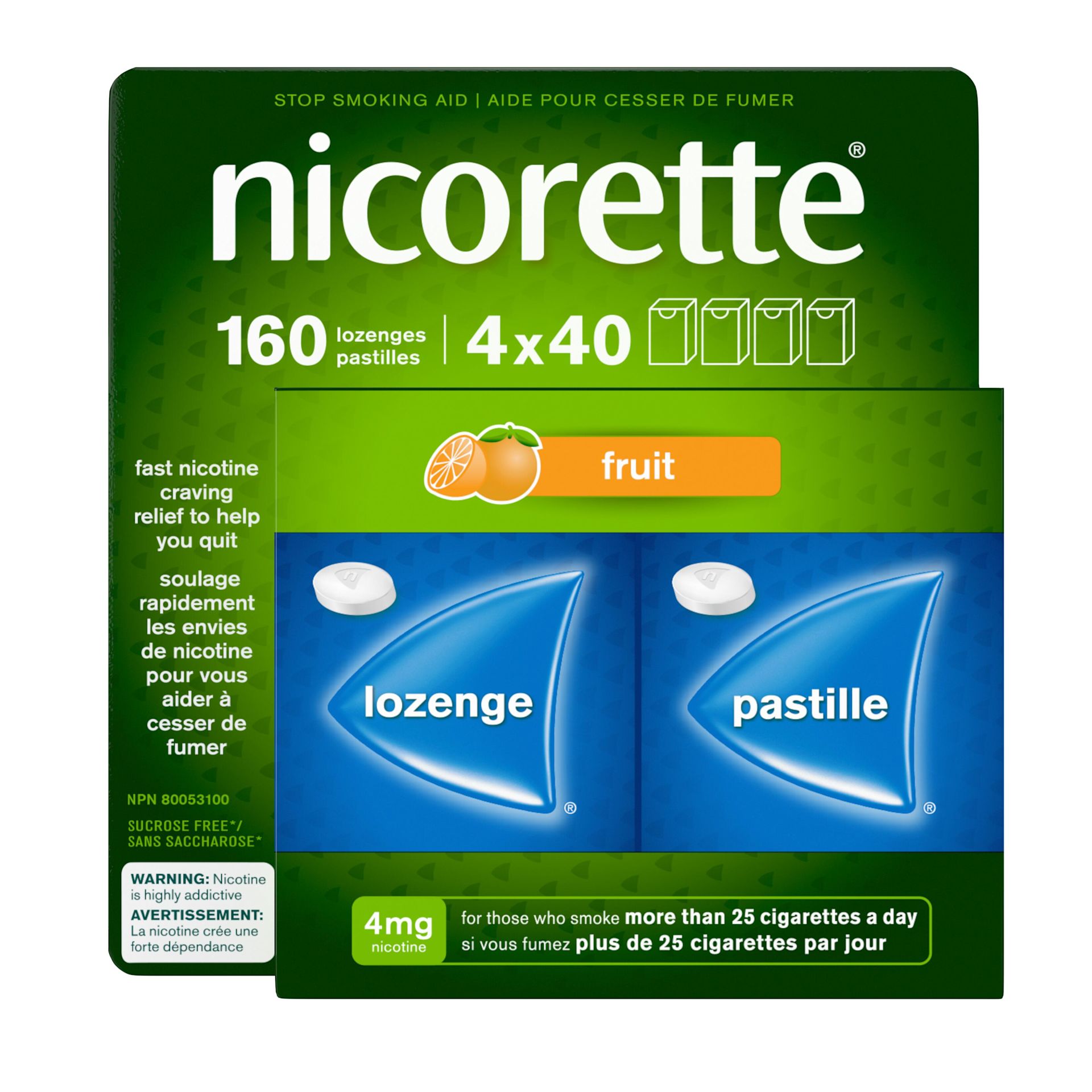Pastille de nicotine NICORETTE®, Fruit frais, 4 mg, 160 unités