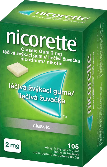 Nicorette® Classic Gum 2 mg liečivé žuvačky, 105 žuvačiek