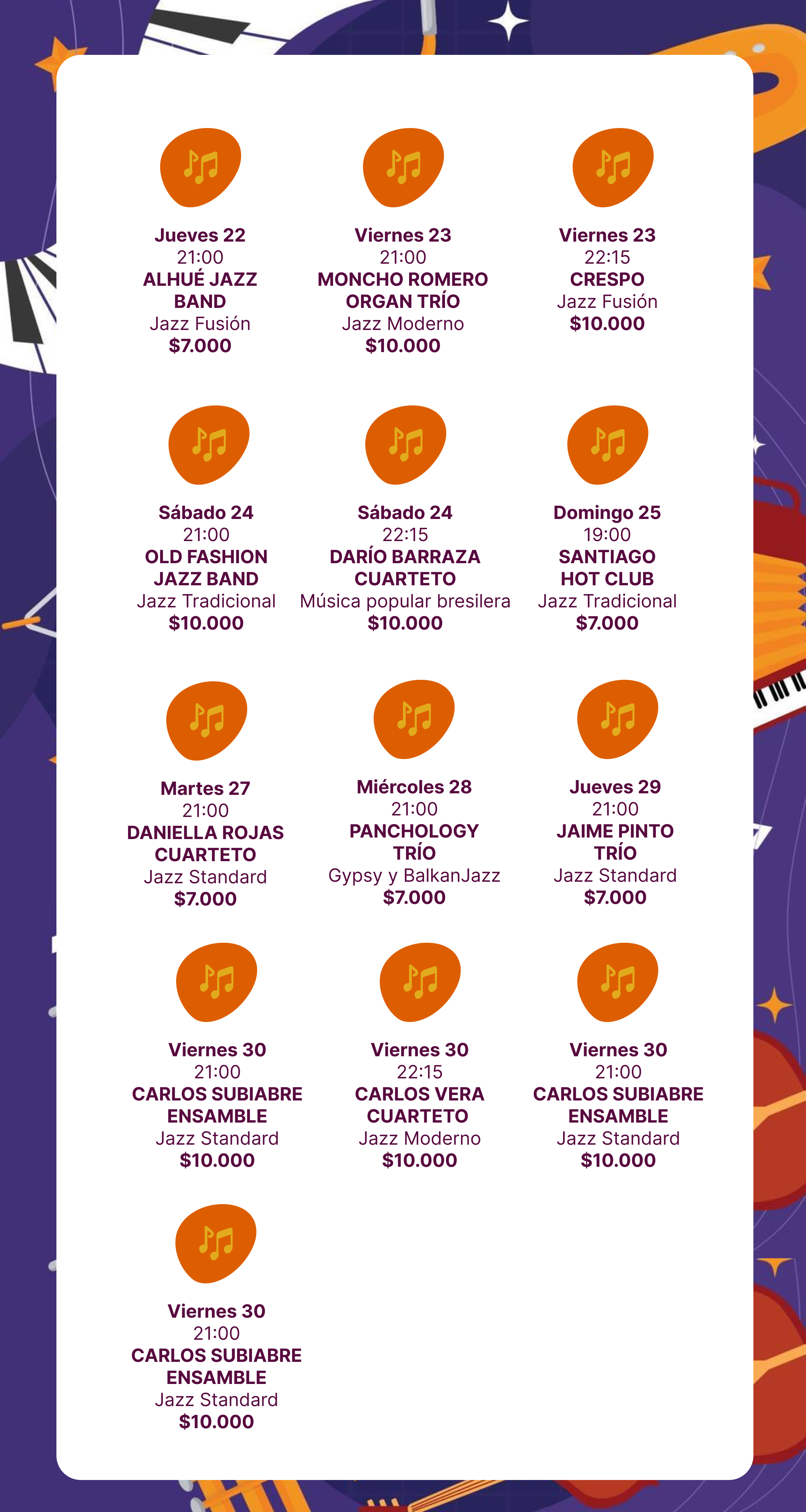 Conoce la cartelera Club de Jazz Mallplaza Egaña