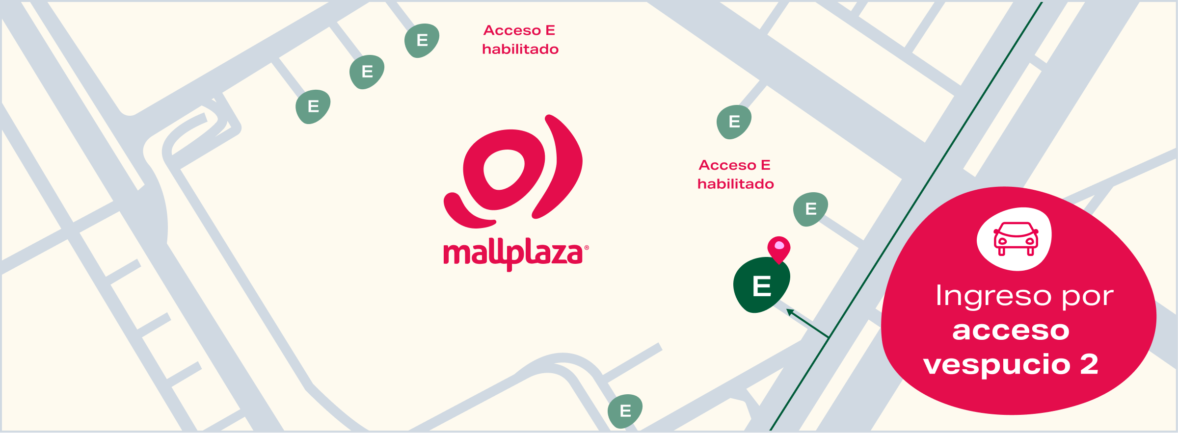 Mapa ingreso Parking liberado Mallplaza Vespucio