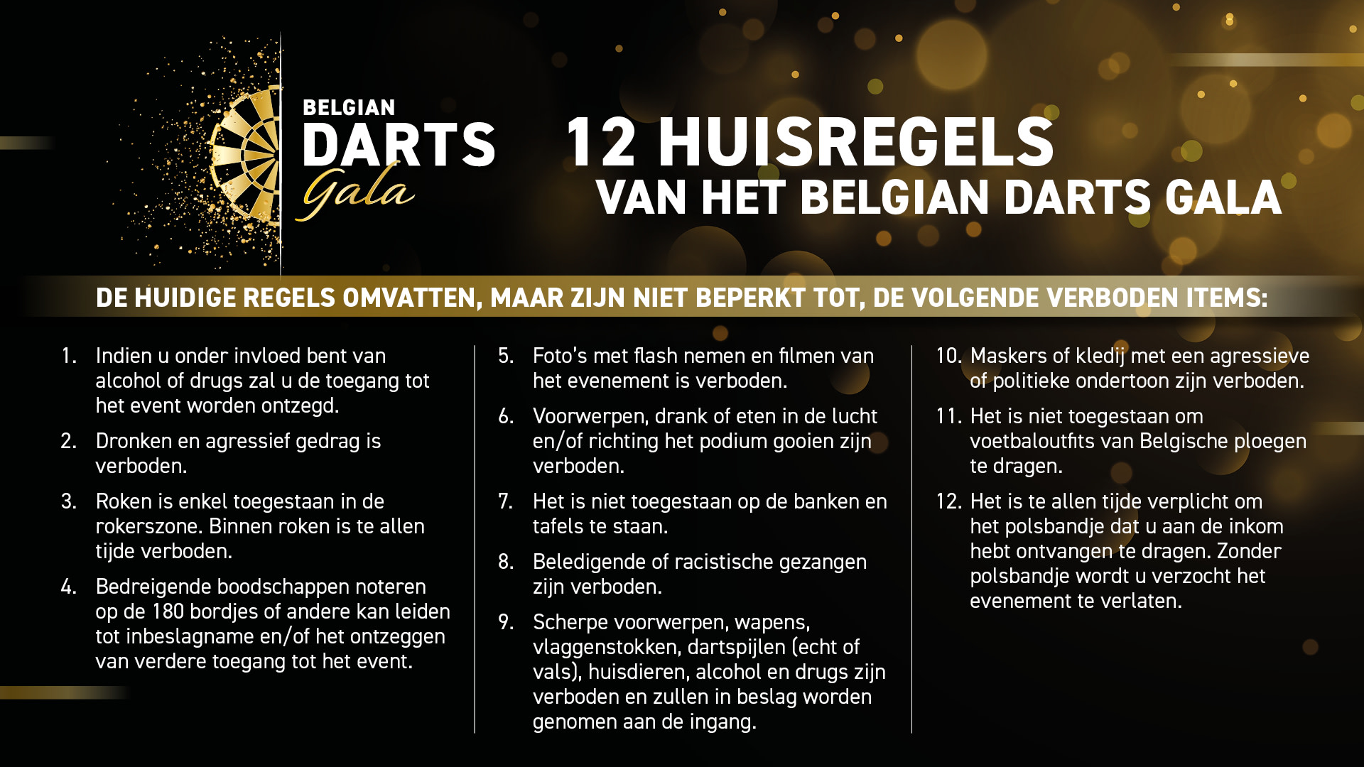 Belgian Darts Gala huisregels