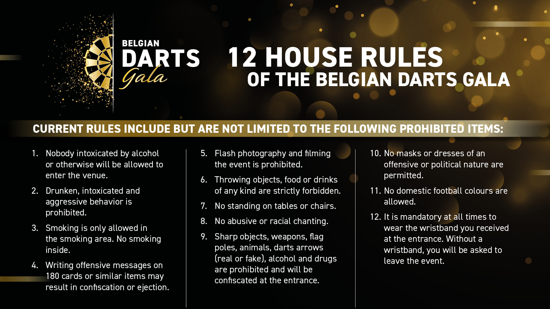 Belgian Darts Gala house rules